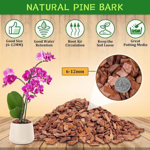 2 Quarts Organic Orchid Potting Bark- All Natural Orchid Bark Potting Mix Pine Bark Wood Chips For Houseplant Mulch, Orchid Plants Root Development, Mulch For Potted Plants