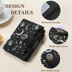 Celestial Moon Small Rfid Wallet Women, Pu Leather Bifold Zipper Coin Pocket Compact Cash Credit Card Holder Purse, Cute Travel Wallet For Female Ladies Teen Girls, 4 Id Window 14 Card Slots