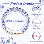 Sereney Mothers Day Gifts for Grandma/New Mom, Nana/New Mama/Mimi/Gigi Bracelets for Women as First Mothers Day Gifts for Mama Grandmother, Bule and White Porcelain Stretch Bead Bracelet for Nana Gigi Mimi