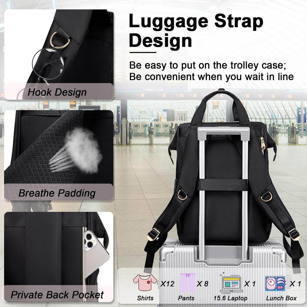 Lunch Backpack For Women,15.6 Inch Laptop Backpacks For Womens Back Pack, Travel Backpacks,Work Backpack For Women (Black)