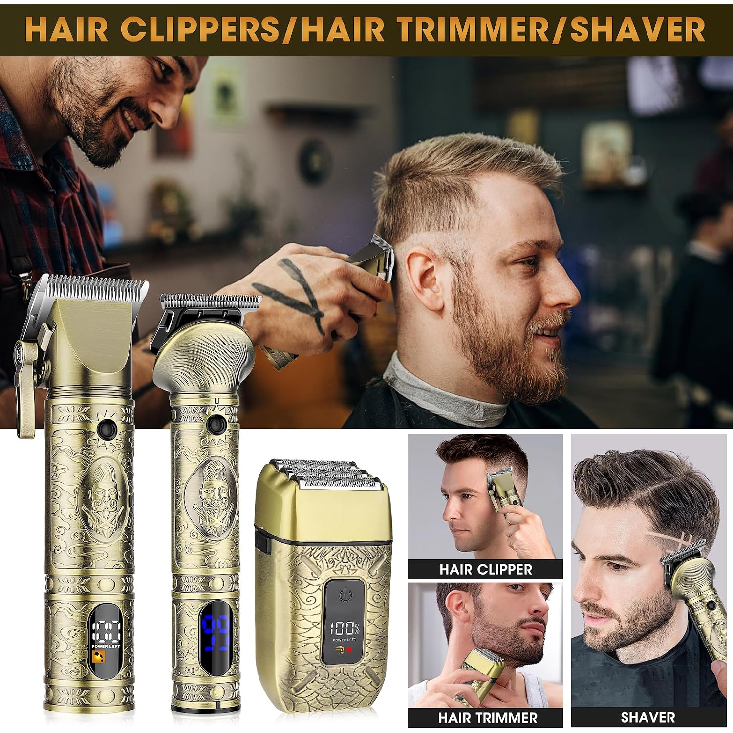 Professional Hair Clippers For Men Electric Razor Shavers Nose Hair Trimmer And Detail Trimmer 5 Pcs Set，Cordless Beard Trimmer Barber Clippers For Hair Cutting Mens Grooming Kit