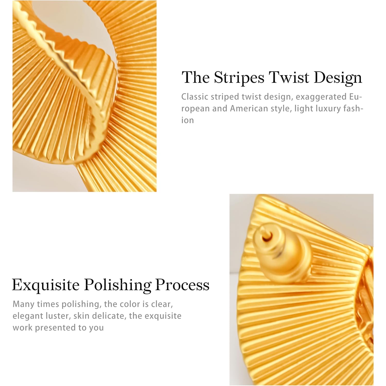 18K Gold Dangle Earrings for Women, Statement Gold Earrings Thick and Sturdy Hypoallergenic Exaggerated Striped Twist Fashion Jewelry Versatile Luxury Gifts.