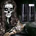 MEICOLY Black White Face Body Paint Stick Set with Sponges and Setting Powder,Face Paint Stick for Adults and Kids,Clown White Makeup,Face Painting for Halloween SFX Skull Zombie Skeleton Goth Makeup