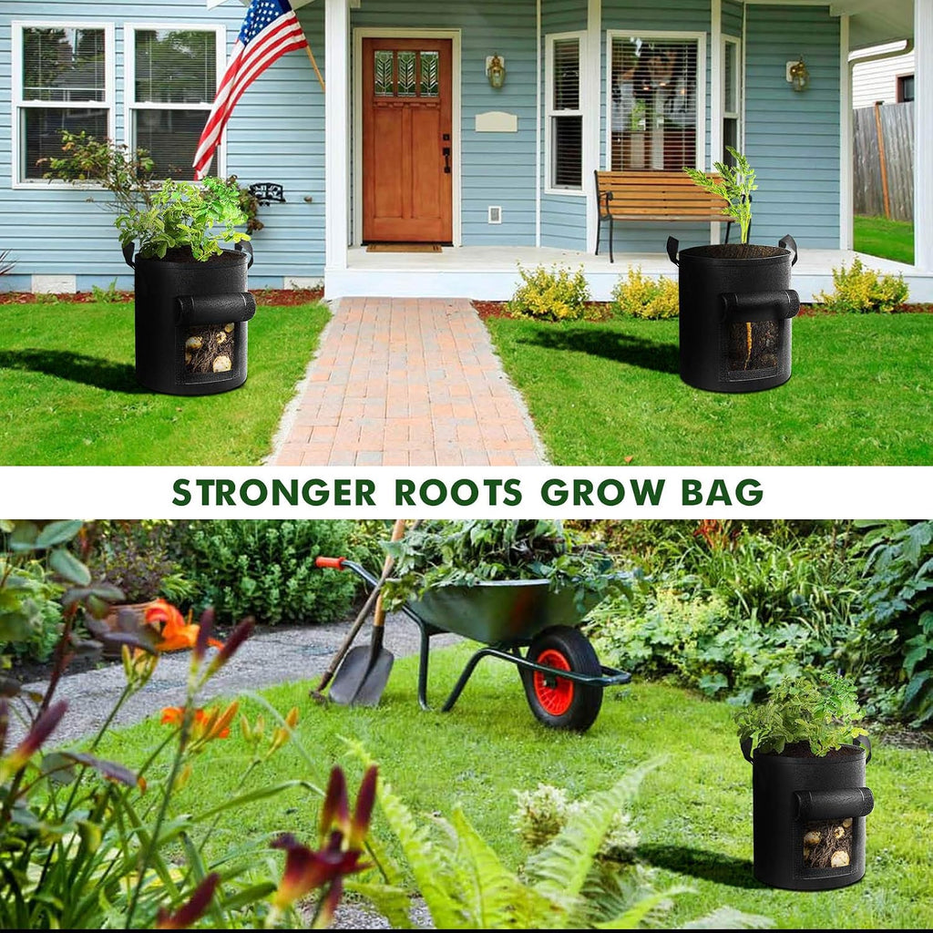 Cavisoo 5-Pack 10 Gallon Potato Grow Bags, Garden Planting Bag With Reinforced Handle, Thickened Nonwoven Fabric Pots For Tomato, Vegetable And Fruits