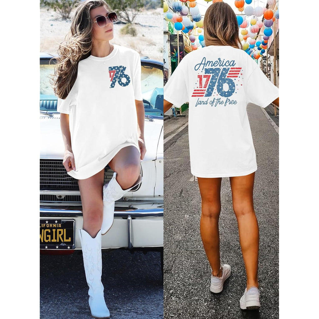 1776 Shirts for Women USA Shirt American Flag T-Shirt 4th of July Patriotic Tee Shirts Red White and Blue Tops White