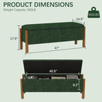 Modern Storage Benches With Walnut Wood Legs, 47'' Ottoman Bench With 20 Gallons Storage Space For Bedroom End Of Bed, Fabric Upholstered Entryway Bench With Seating For Livingroom, Green
