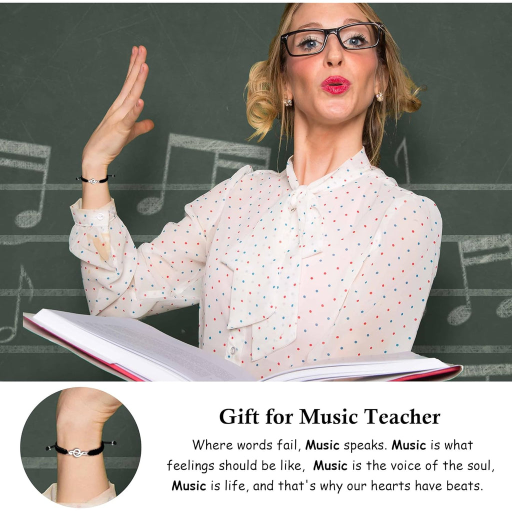 SmileBelle Music Gifts for Women and Men, Guitar Bracelet Teacher Appreciation Gifts Black and White Graduation Bracelets as Marching Band Jewelry for Choir Student Musical Lovers
