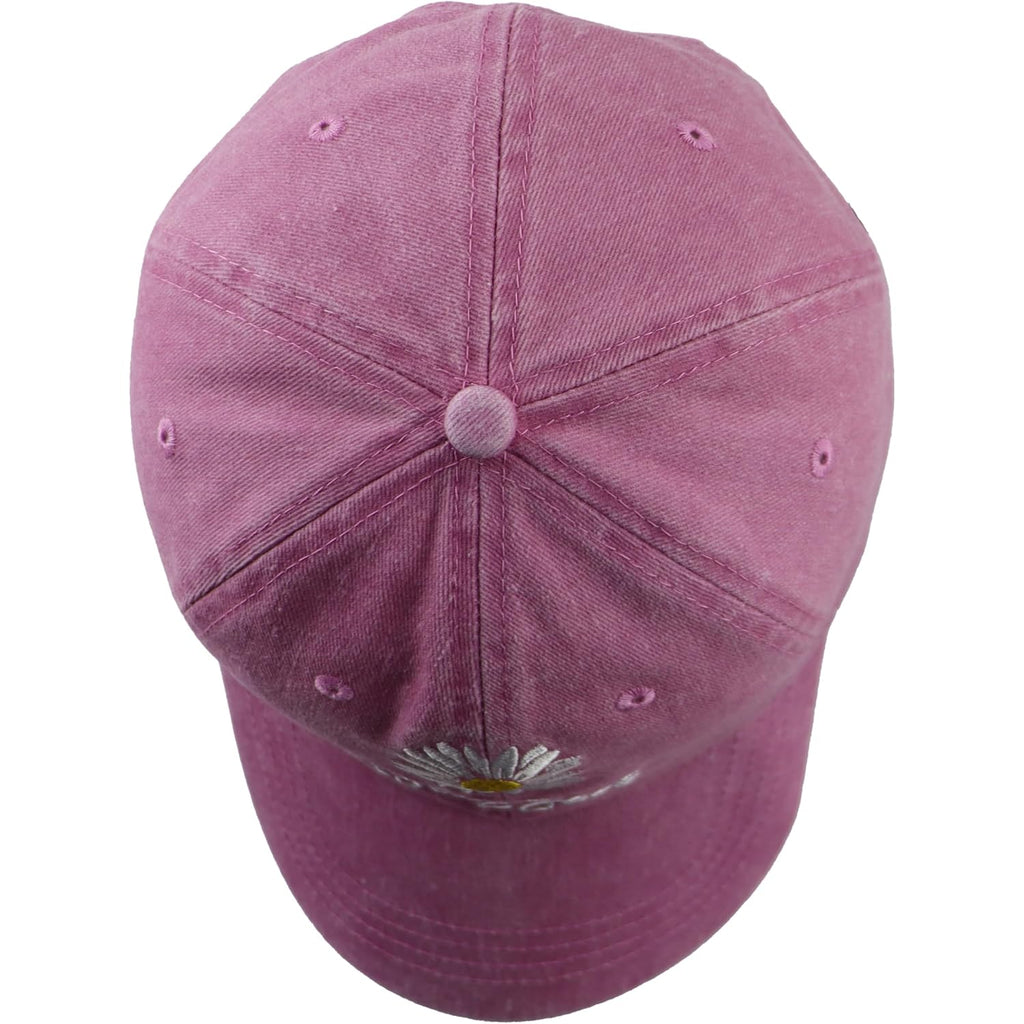 Embroidered Daisy Blessed Hat for Women Men, Adjustable Vintage Washed Cotton Christian Baseball Cap Pink