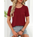 Womens Dressy Casual Tops Short Sleeve Blouse Crew Neck Loose Fit Summer Clothes M-4XL