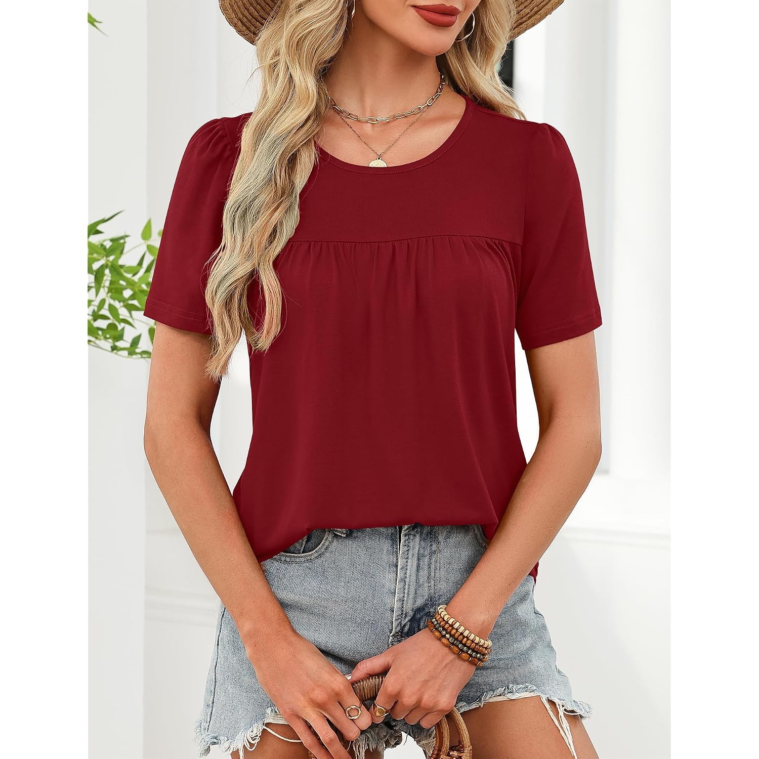 Womens Dressy Casual Tops Short Sleeve Blouse Crew Neck Loose Fit Summer Clothes M-4XL