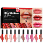 Dmsky Bling Lip Gloss Set,10 Colors High Shine Lip Gloss Pack Non-Sticky Pink Glitter Long Lasting Moisturizing,Multi Fruit Flavors Glitter Makeup For Women,20 Pack