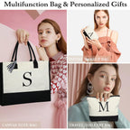 YOOLIFE Gifts for Women - Initial Canvas Tote Bag & Makeup Bag, Birthday Gifts for Women Mom Sister Friends