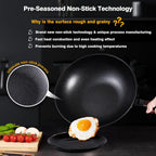 Teewe Carbon Steel Wok -13 Inch Woks & Stir-fry Pans Nonstick, Wok Pan with Lid Spatula and Dish Brush: Pre-Seasoned Flat Bottom Chinese Woks for Induction, Electric, Gas, All Stoves