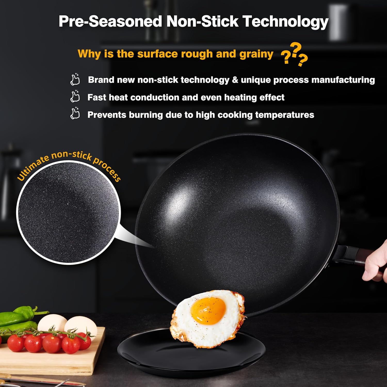 Teewe Carbon Steel Wok -13 Inch Woks & Stir-fry Pans Nonstick, Wok Pan with Lid Spatula and Dish Brush: Pre-Seasoned Flat Bottom Chinese Woks for Induction, Electric, Gas, All Stoves