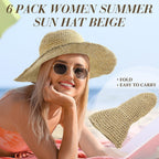 Bonuci 6 Pcs Floppy Paper Straw Sun Hat Foldable Packable Wide Brim Scarecrow Hat Breathable Crochet Bucket Beach Hat