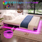 Floating Bed Frame Queen Size, Queen Bed Frame With Smart Led Lights, Heavy Duty Modern Metal Platform Bed No Box Spring Needed - Easy Assembly And Noise Free