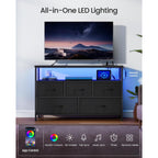 Songmics Bellah Collection - Dresser For Bedroom With App-Controlled Led Lights And Charging Station, Chest Of Drawers, Tv Stand, 5 Drawers, Shelf, Modern, Ink Black Ulgs723Bh02S
