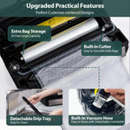 95kPa Vacuum Sealer Machine with AquaLock Technology, for Moist Seals, 2X Seal & 130W, Fully Automatic Food Sealer, Built-In Cutter, Bag Storage & Hose, Precision Sealing, 2 Bag Rolls,Stainless Steel