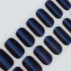 JMEOWIO Gel Nail Stickers Dark Blue Cat Eye Semi Cured Gel Nail Strips Wraps UV/LED Nails Art Design Decoration Accessories