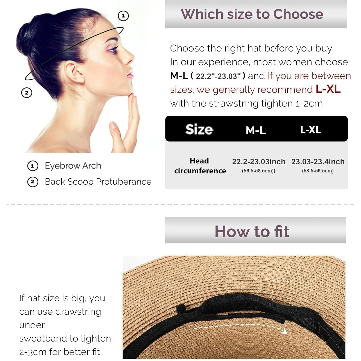 FURTALK Womens Summer Straw Sun Hats Wide Brim Panama Fedora Beach Hat with Wind Lanyard UPF 80+