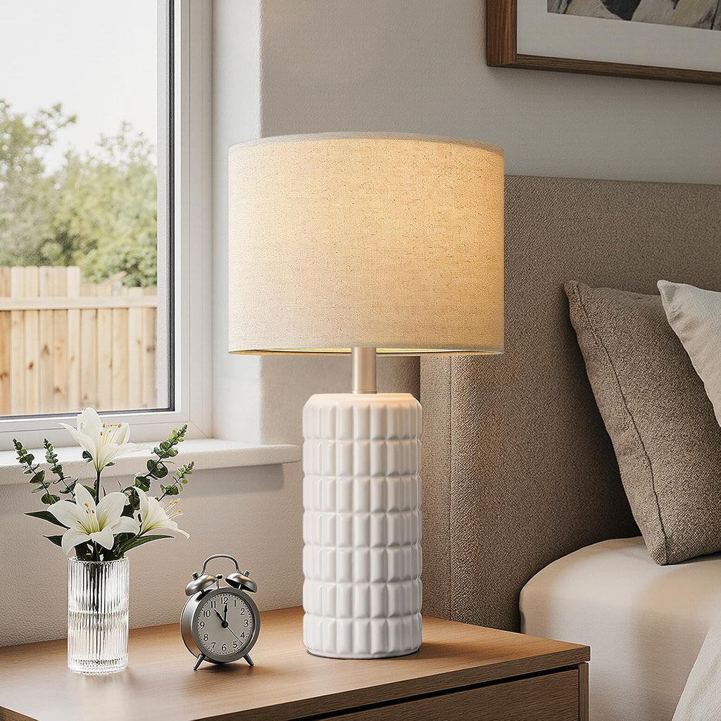 23" Modern Ceramic Table Lamps Set Of 2 - Table Lamps For Living Room, Farmhouse Bedside Night Stands Lamp For Bedroom, White Nightstand Lamps Set Of 2, Desk Lamp For End Table Home Decor