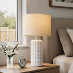 23" Modern Ceramic Table Lamps Set Of 2 - Table Lamps For Living Room, Farmhouse Bedside Night Stands Lamp For Bedroom, White Nightstand Lamps Set Of 2, Desk Lamp For End Table Home Decor
