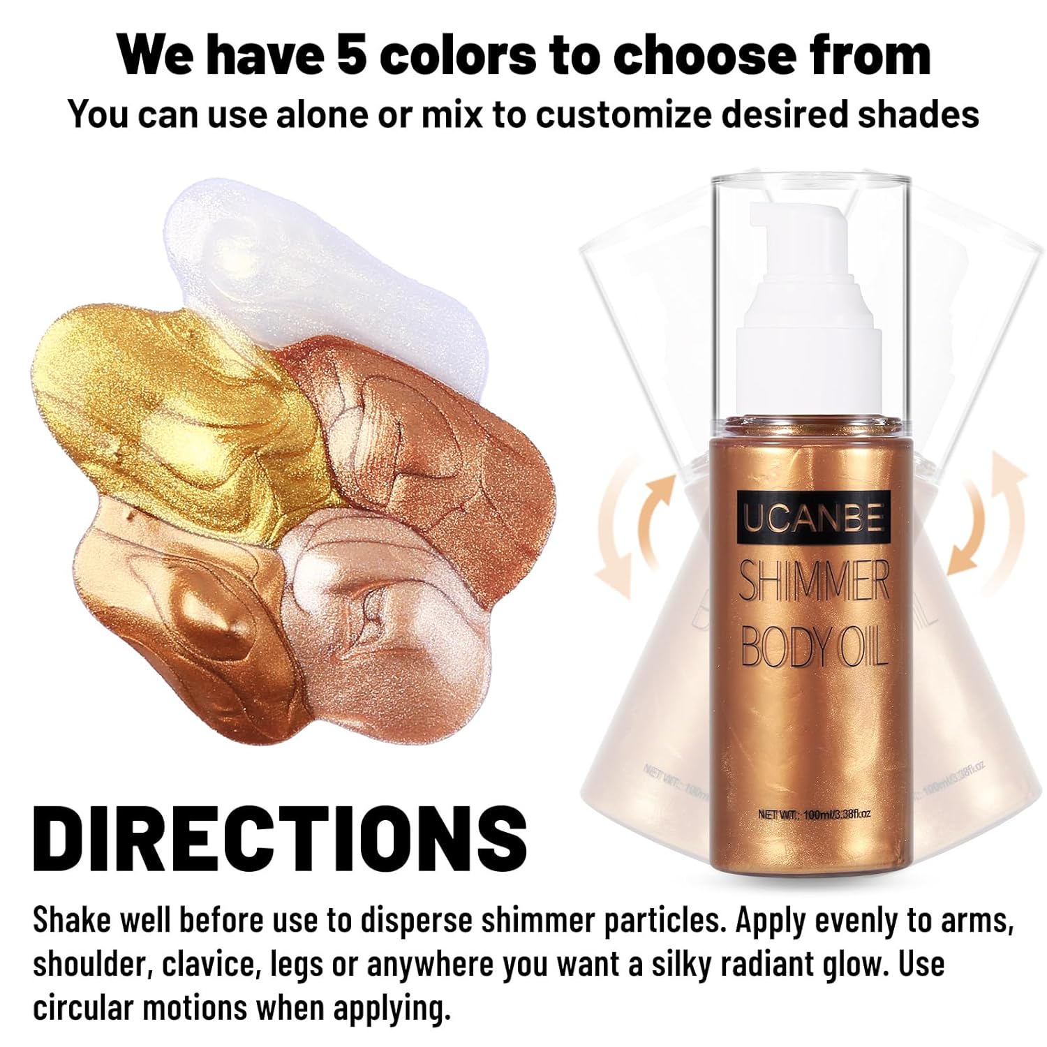 UCANBE Body Shimmer Oil 100ml, Moisturizing Body Glow Glitter Oil, Waterproof Shimmering Luminizer Liquid Illuminator Highlighter, Tinted Shimmer Lotion Glowing Bronzer Makeup(Bronze Gold)