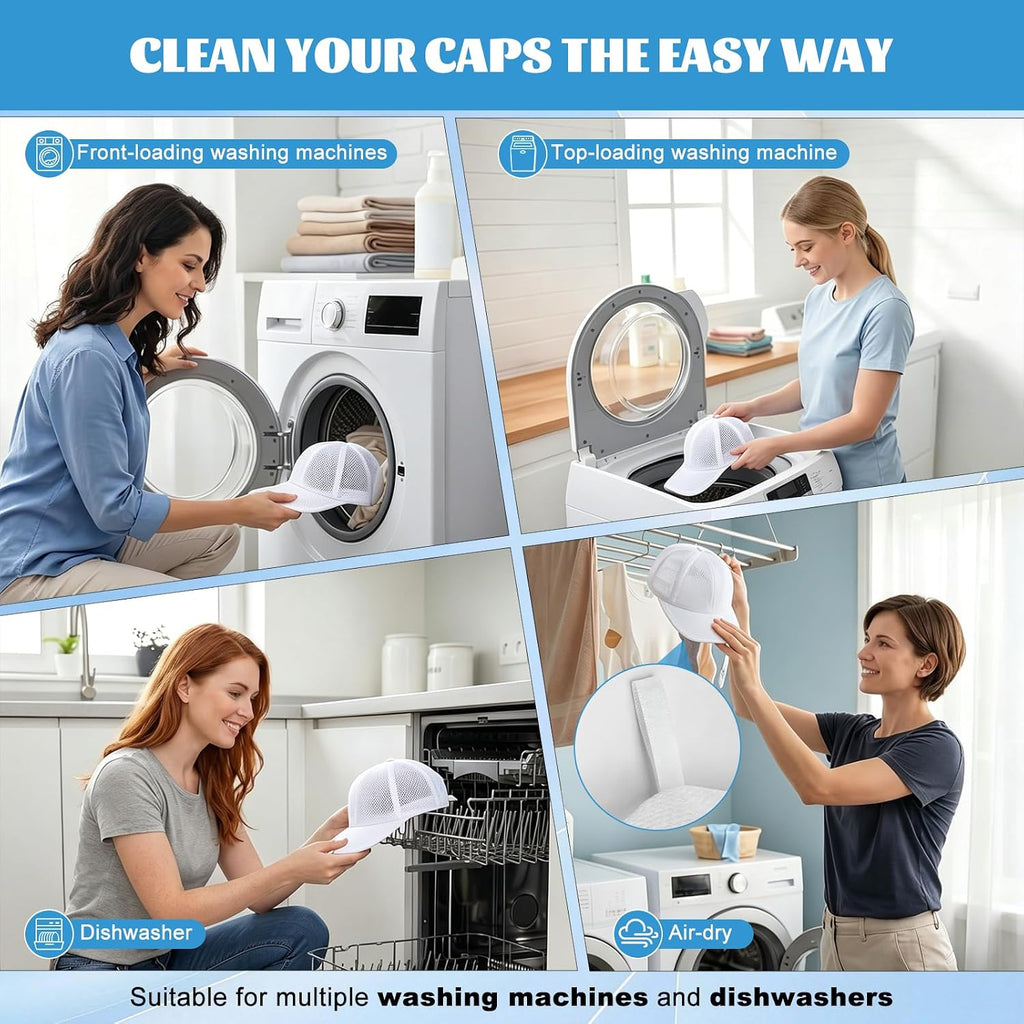 Eiito Hat Washer Cage Hats Cleaner, 4Pcs (2 Cages + 2 Bags) Hat Washer For Baseball Caps For Washing Machine Or Dishwasher, Ball Cap Washers Frame For Flat & Curved Hats, White