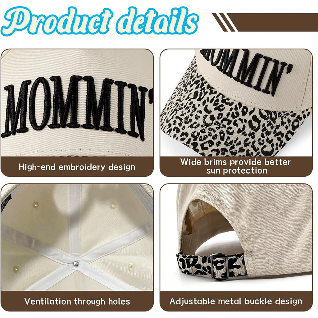 Womens Trucker Hat|Best Mom Ever Embroidery Adjustable Hat for Women from Daughter Son Beige/Leopard Print3