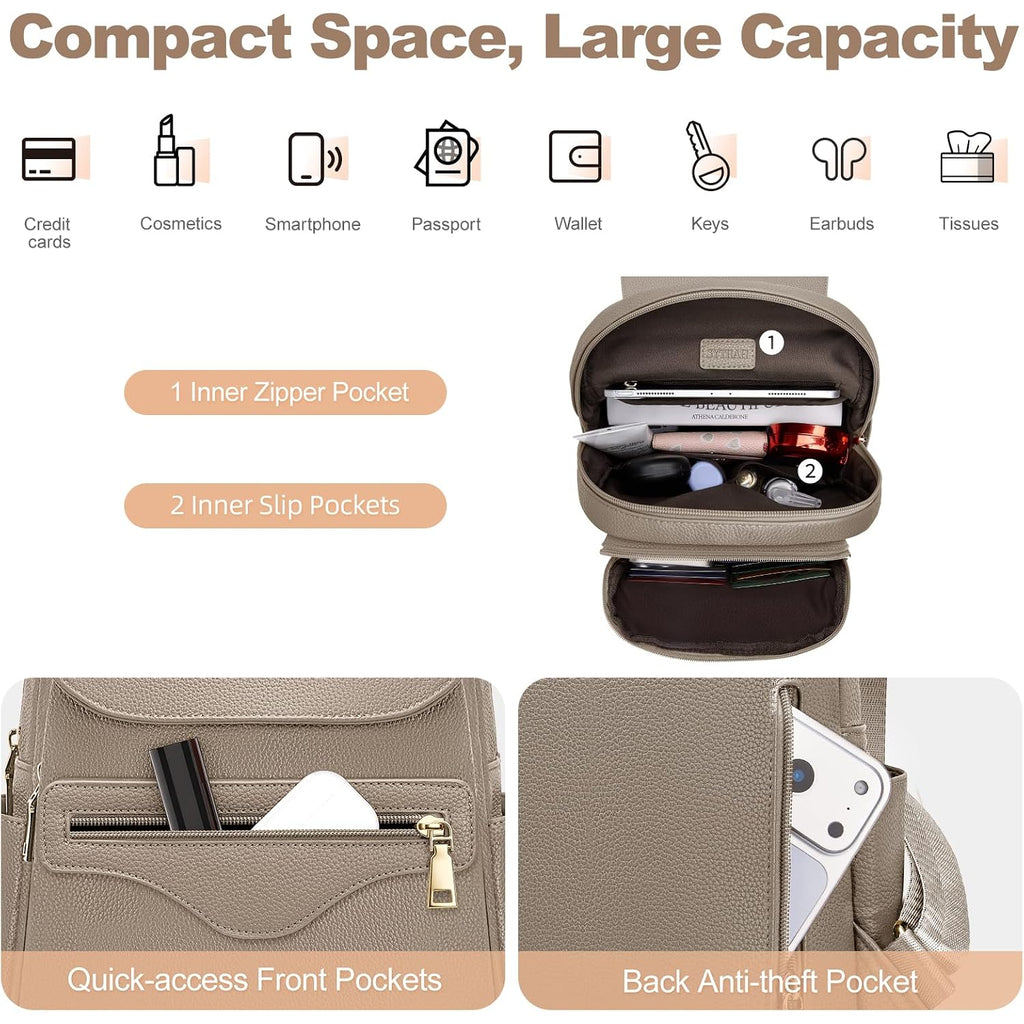 Backpack Purse For Women, Causal Backpack With Built-In Rfid Wallet & 11" Tablet Sleeve, Stylish Travel Daypack For Daily Khaki