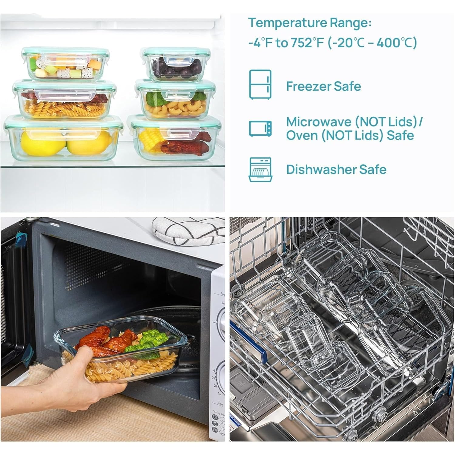Vtopmart 8 Pack Glass Food Storage Containers with Airtight Lids, Glass Meal Prep Containers, Lunch Office Meal for Microwave, Oven, Freezer and Dishwasher, BPA Free