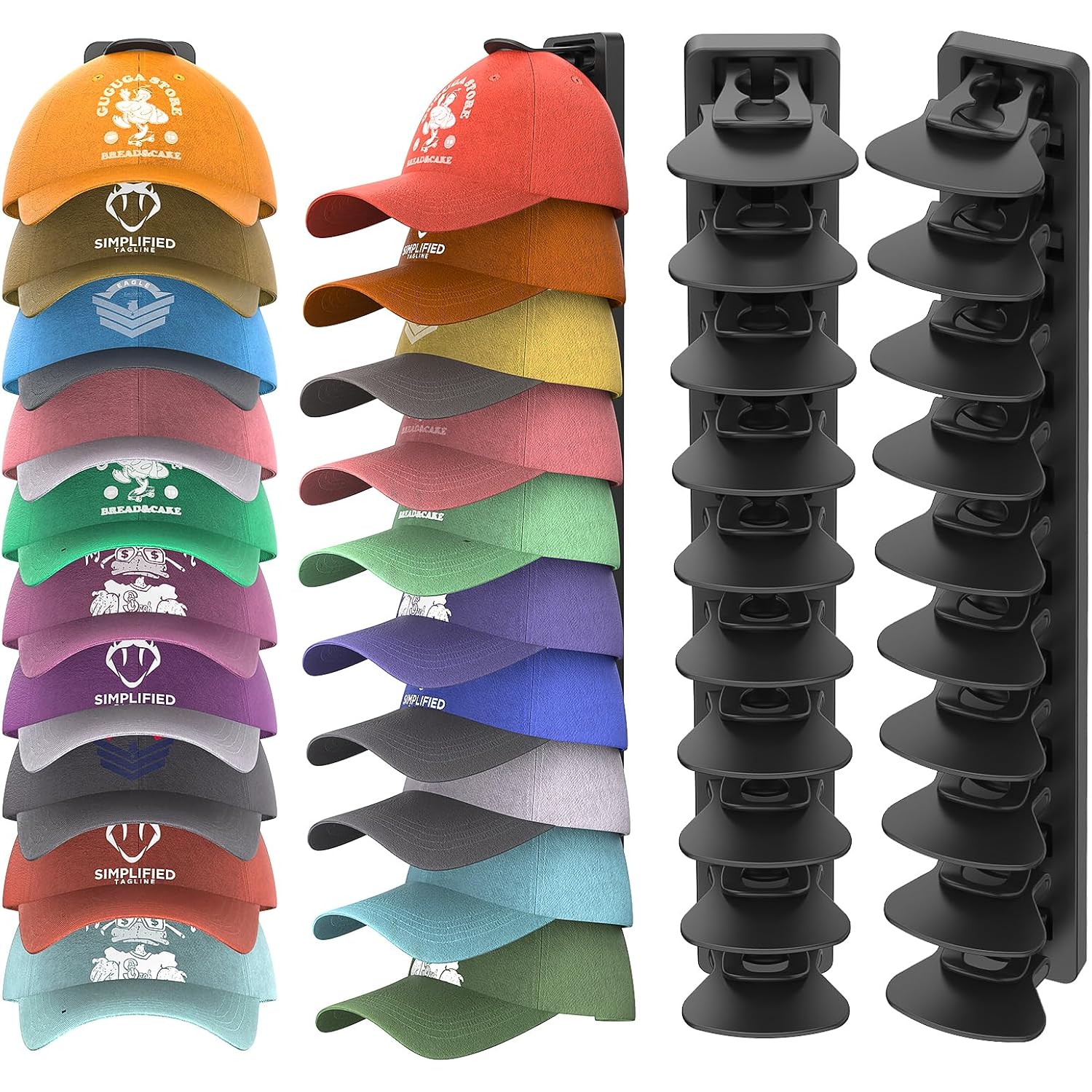 Hat Organizer For Baseball Caps Hold Up To 40 Hats, 2 Pack Hat Rack For Wall, Strong Adhesive Hat Storage Display Holder For Closet Door And Wall (Black)