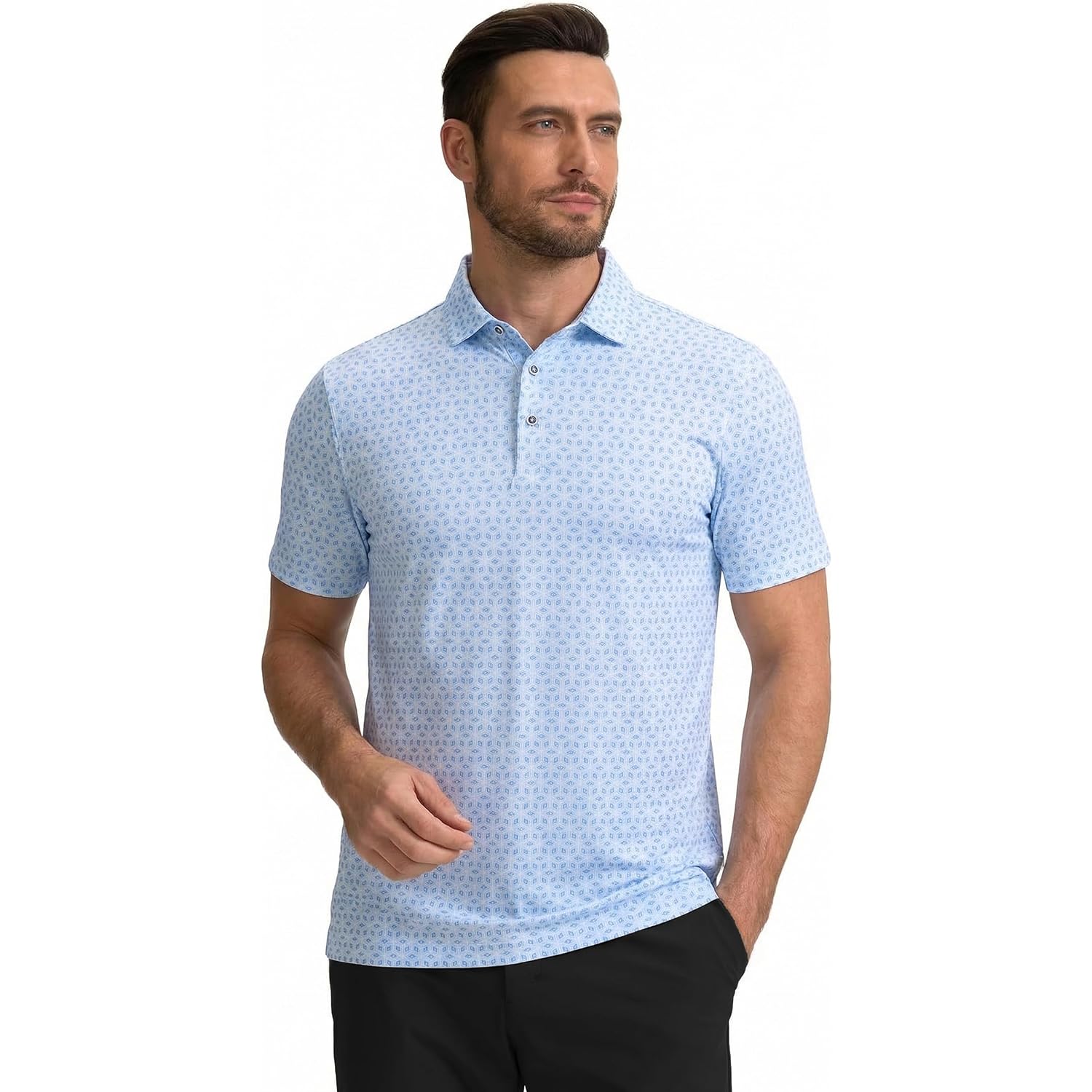 Esabel.C Golf Shirts For Men Dry Fit Performance Short Sleeve Print Moisture Wicking Collared Shirt