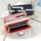 Womens Wristlet Wallets, PU Leather Clutch Wallet Double Zipper Credit Card Wallet with Multi Card Slots
