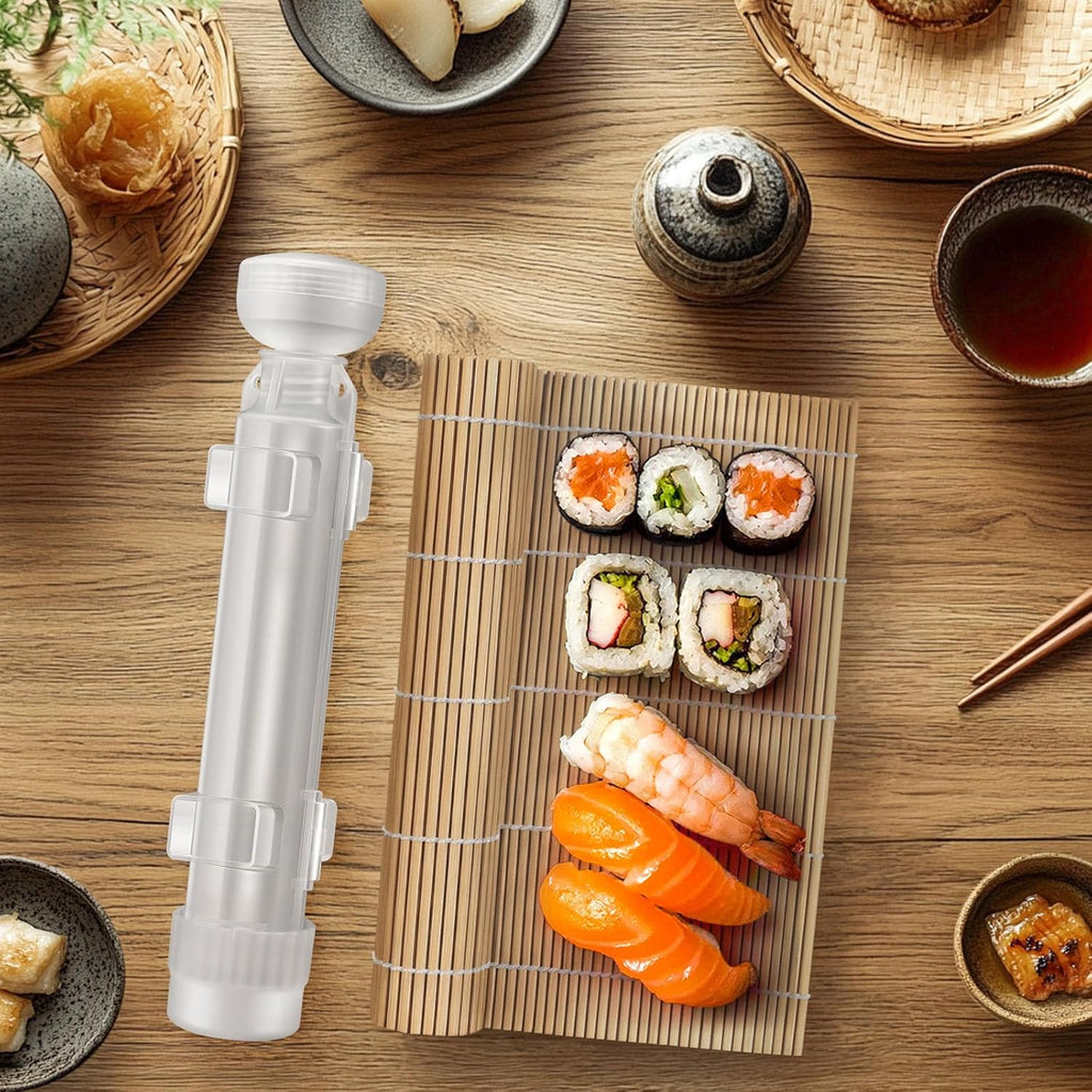 Sushi Making Kit, Upgraded 11.8 Inches Sushi Roller, Sushi Rolling Mat Sushi Maker Sushi Kit, Sushi Bazooka Easy Made Sushi Translucent white
