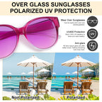 2 Pcs Polarized Fit Over Sunglasses for Women, Large Round UV400 Protection Sunglasses Trendy Fit Over Sunglasses Purple, Pink