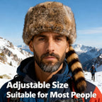 Real Raccoon Hat with Tail for Men Women Rabbit Fur Davey Crockett Coonskin Hat Russian Ushanka Fur Hats