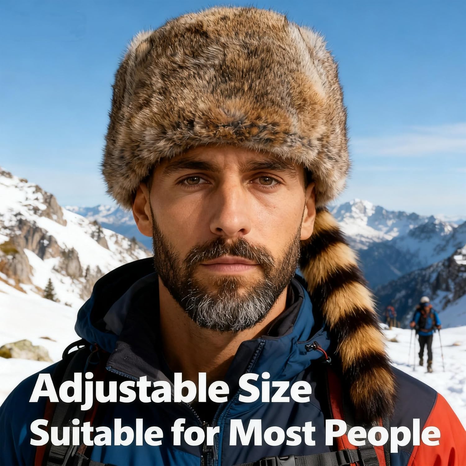 Real Raccoon Hat with Tail for Men Women Rabbit Fur Davey Crockett Coonskin Hat Russian Ushanka Fur Hats