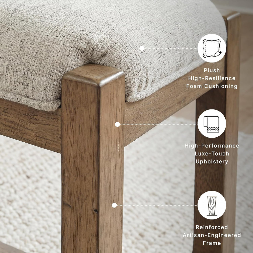 Signature Design By Ashley Cabalynn Farmhouse Upholstered Dining Bench, Foam Cushion, Hardwood Solids, 63.5" W X 16.5" D X 19.75" H, Beige & Light Brown