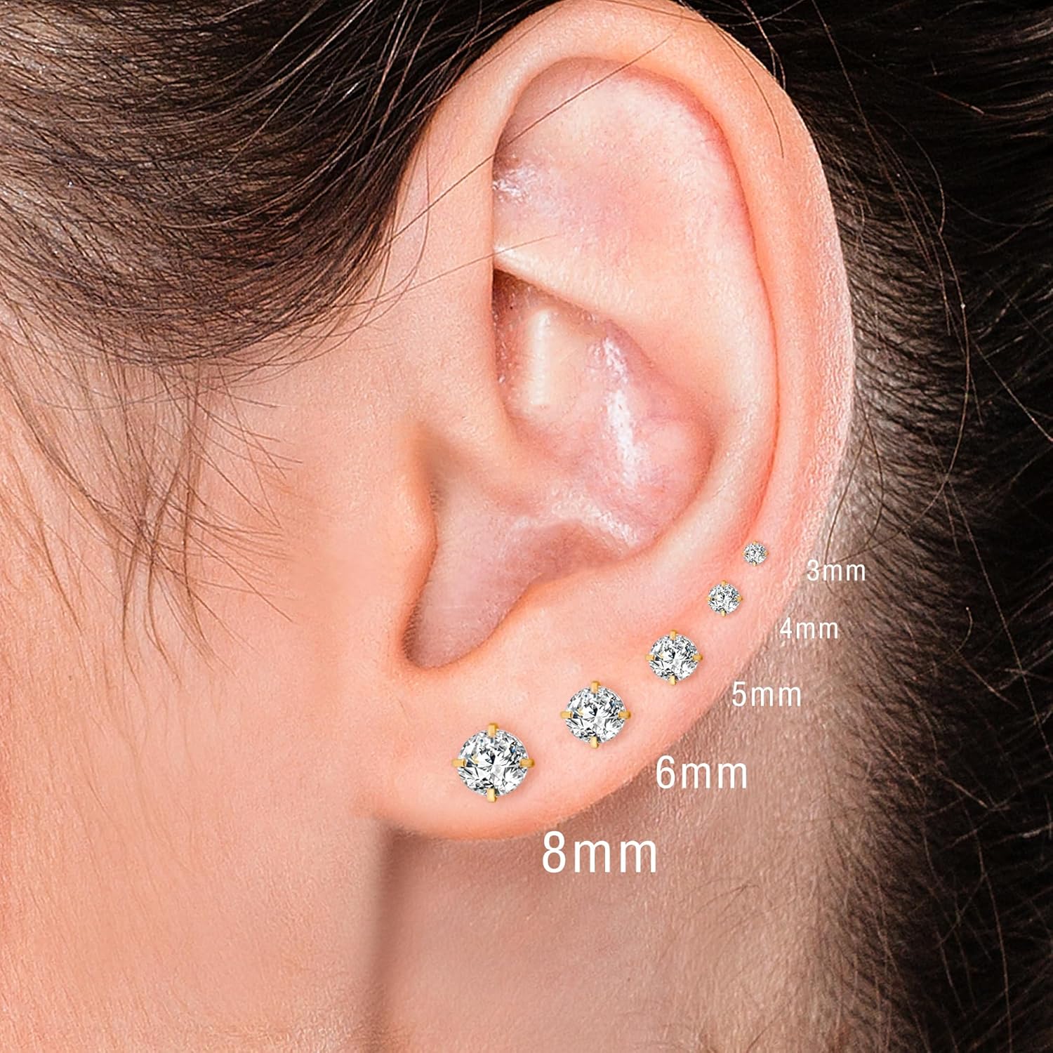 10 Pairs Surgical Steel Stud Earrings Set,14K Gold Plated Hypoallergenic Earrings Studs Set for Women, Stainless Steel Cubic Zirconia Waterproof Non Tarnish