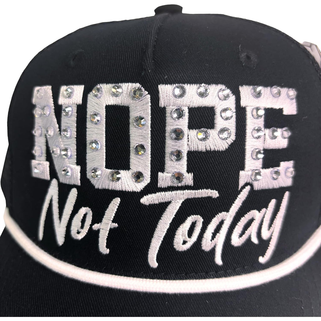 Women Rhinestone Trucker Hat Vintage Style Adjustable Mesh Back – Faith, Super Mom, Queen, Bad Hair Day and More. Gift Ideas Nope Not Today Black