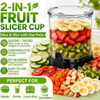 Hendiy 2-In-1 Fruit Slicer Cup, Stainless Steel | Strawberry Slicer Dicer, With Lid & Push Plate, Portable Kitchen Gadget, For Strawberry Banana Grape Egg Vegetable Salad