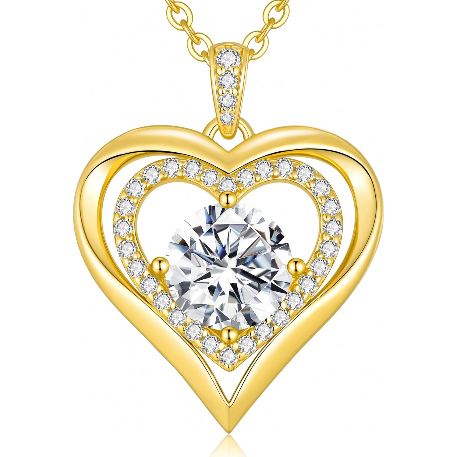 Mothers Day Gifts for Mom, Moissanite Heart Pendant Necklaces for Women, 925 Sterling Silver Necklace Engraved with 'I LOVE YOU', Ideal Anniversary Birthday Jewelry Gift for Women Wife Girlfriend Her
