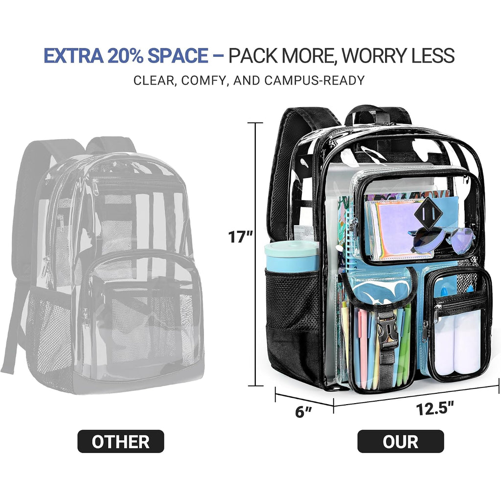 17 Inch Clear Backpack, Large Transparent Bookbag With Reinforced Straps For School College Work