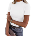 Short Sleeve T Shirts for Women Summer Clothes 2026 Casual Spring Tops Ruffle Mock Neck Ribbed Fitted Basic Tees