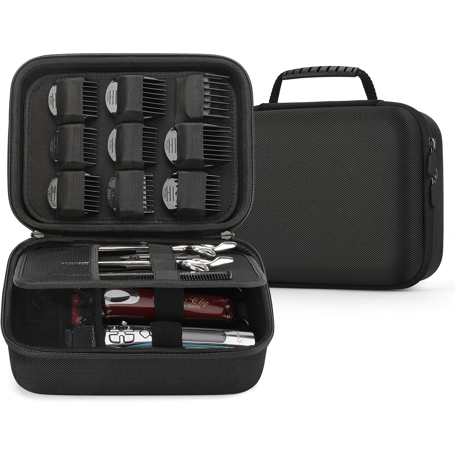 Mosla Hard Barber Accessories Case For Hair Clippers, Mens Hair Cutting Barber Supplies Holder Organizer Storage Bag For Hair Cutting, Guard Grooming Kit (Nylon Black)