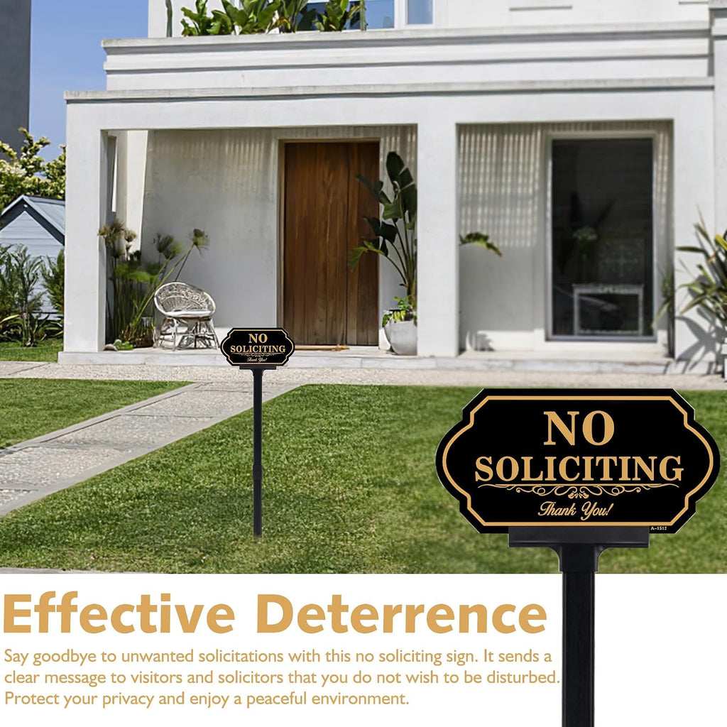 No Soliciting Sign For House With Stake - 50-Mil Thick Aluminum - 5X10 Inch/37 Inch High - Adjustable Height - Outdoor Yard Sign For Home And Front Door (A1512)
