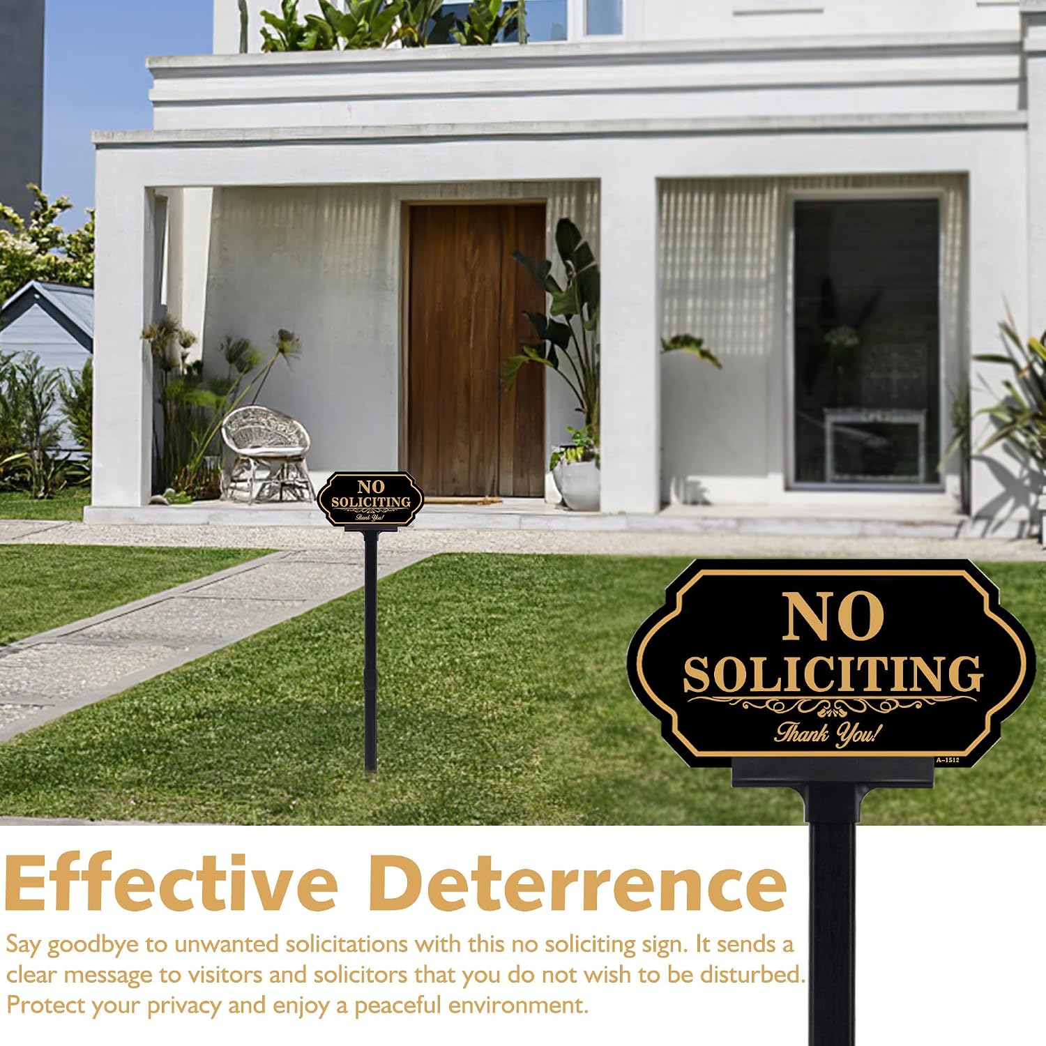 No Soliciting Sign For House With Stake - 50-Mil Thick Aluminum - 5X10 Inch/37 Inch High - Adjustable Height - Outdoor Yard Sign For Home And Front Door (A1512)