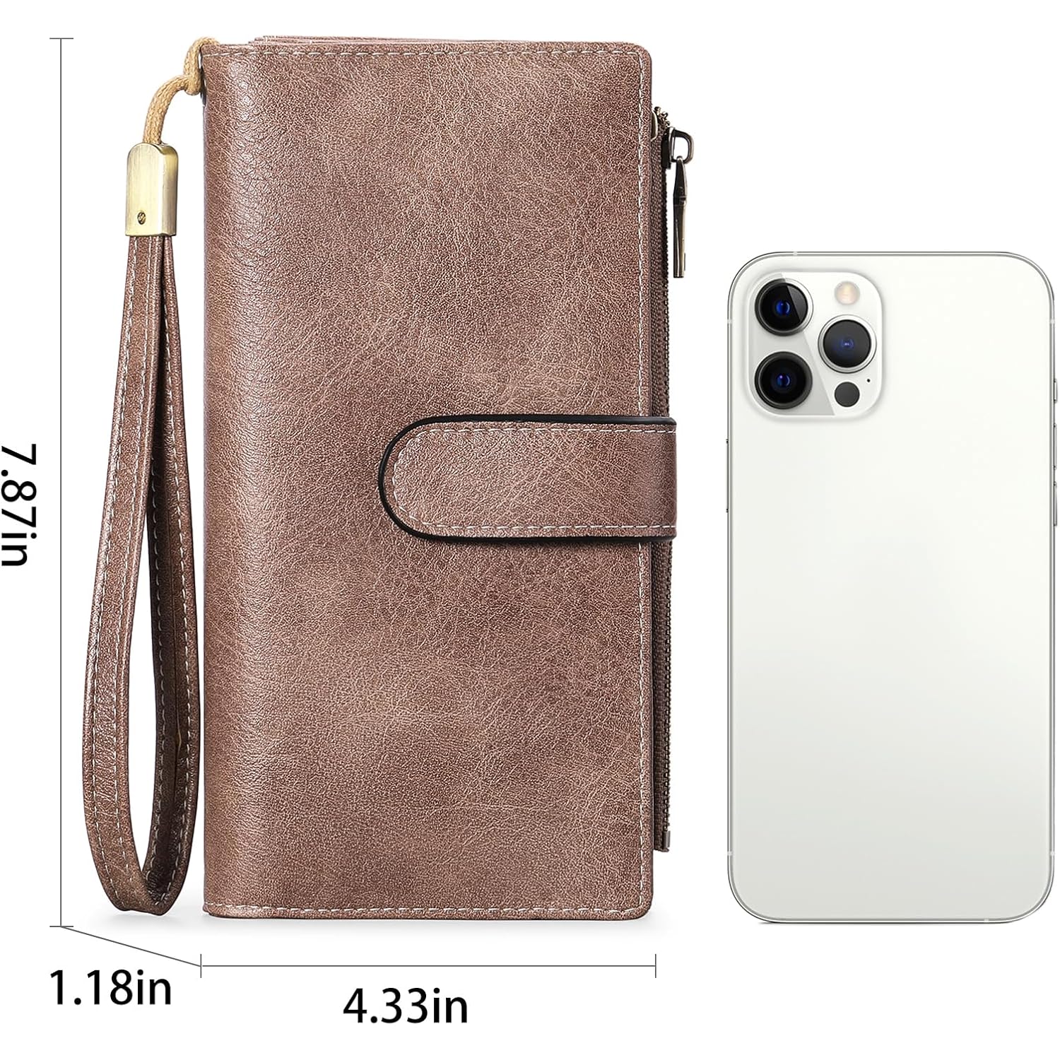 GOIACII Wallet for Women RFID Blocking Ladies Wristlet Soft Leather Credit Card Holder Large Capacity Double Zipper 5 ID Windows Dusty Pink