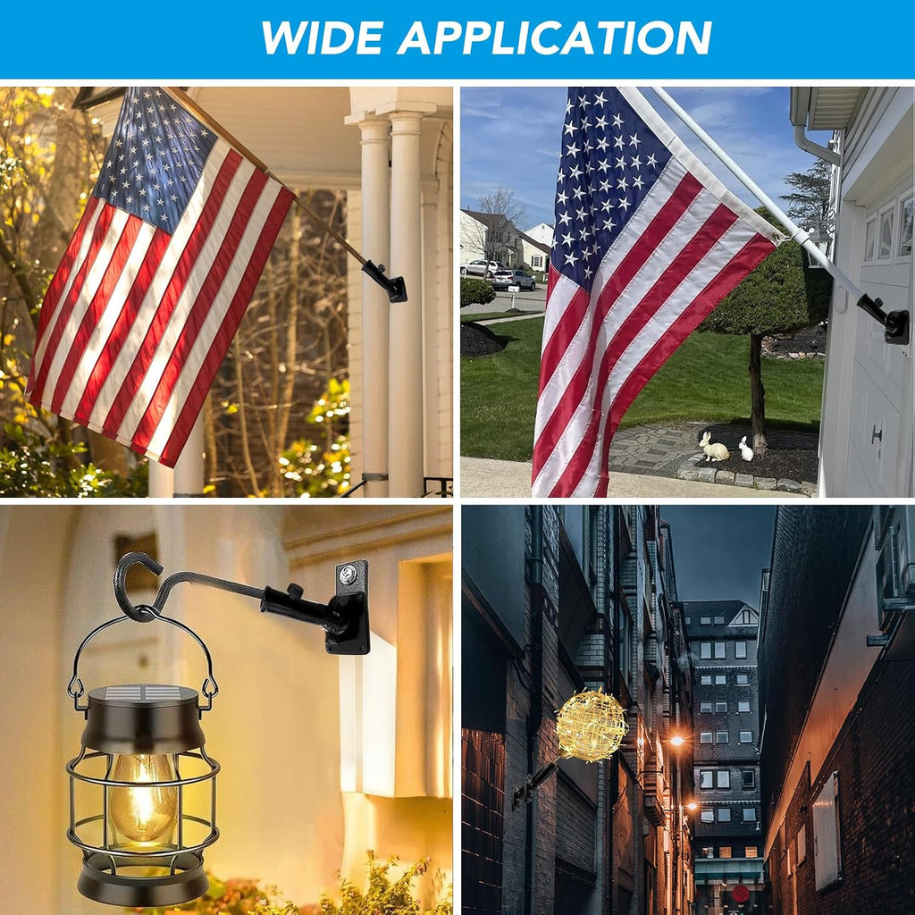 Hoople Flag Pole Holder For Outside House, Adjustable Flag Pole Mount, Metal Flag Holder For Outside, Multi-Position Aluminum Flag Pole Bracket, Stainless Hardware, High Wind Resistance, 1 Inch Black